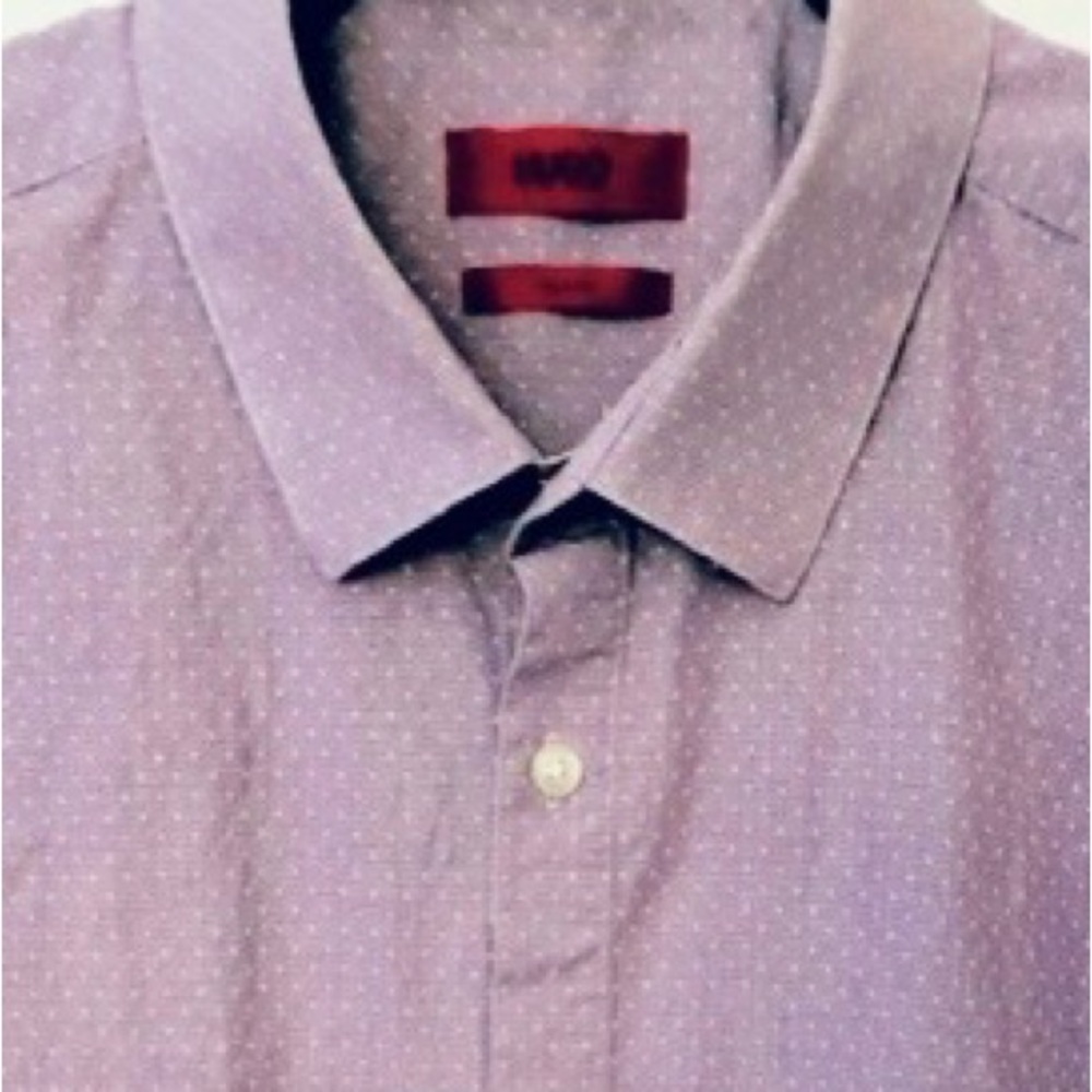 HUGO X HUGO BOSS LAVENDER/WHITE DOTS SLIM FIT SHIRT SIZE S